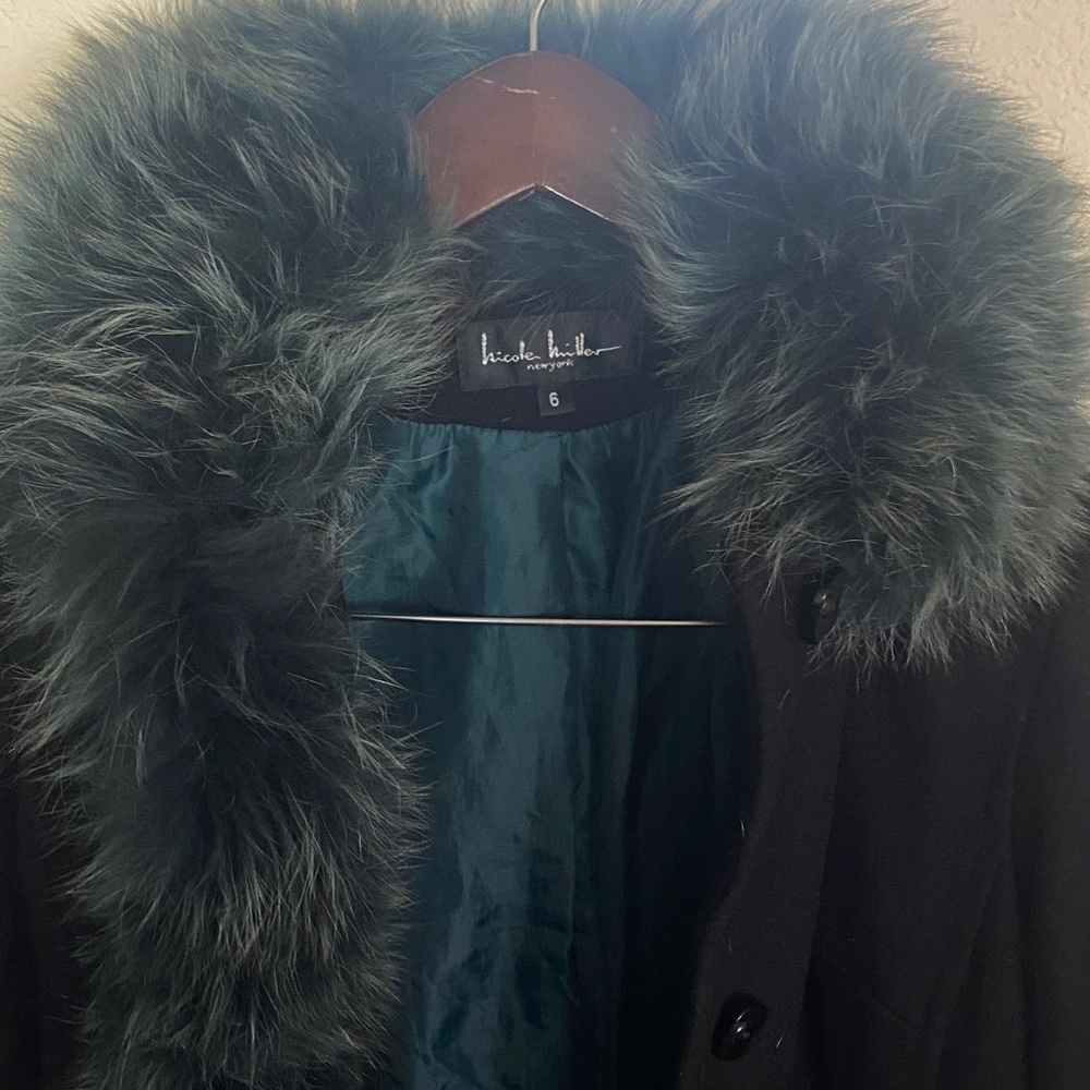 Nicole Miller Black Coat with Faux Fur Collar